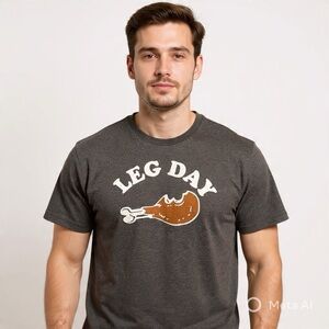 Leg Day Turkey Leg Funny Graphic Tee Gray Sz 2XL
